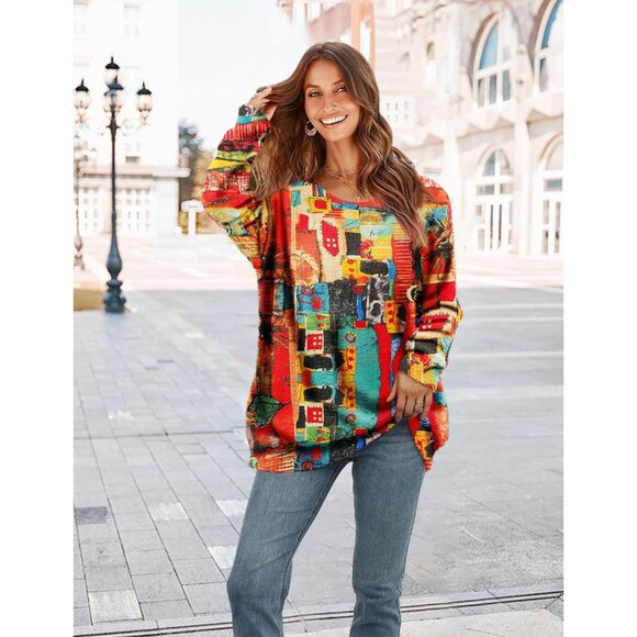 Women Christmas Sweater Graphic Print Oversized Pullover Floral 186 Loose Top - Picture 3 of 4